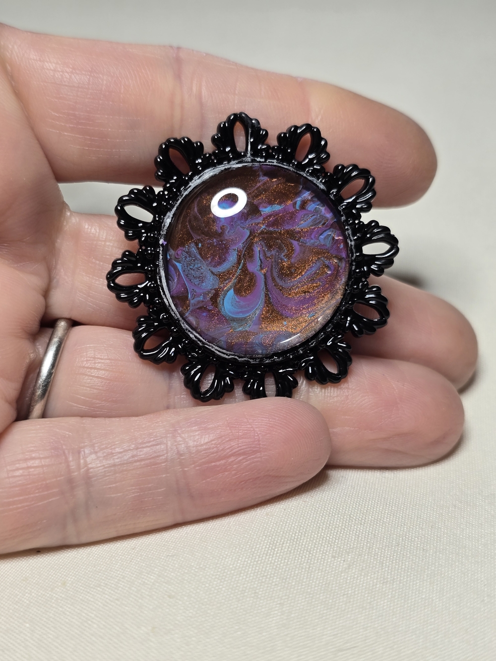 🌟3 for $18!🌟Handcrafted Swirl Resin Pin/Button in Purple and Copper